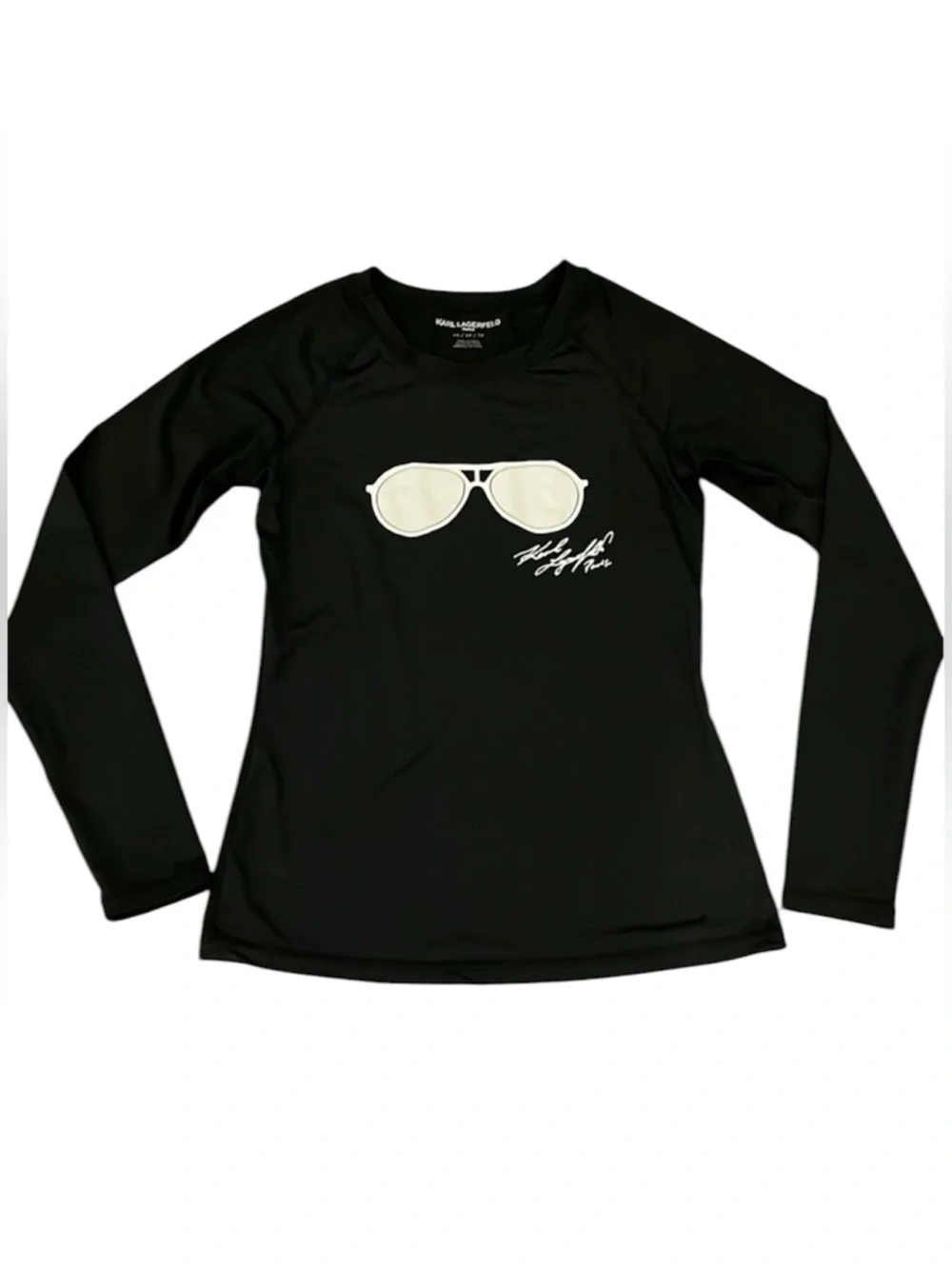 Karl Lagerfeld Paris Sunglasses Logo ling sleeve Rash Guard Top – XS 😎